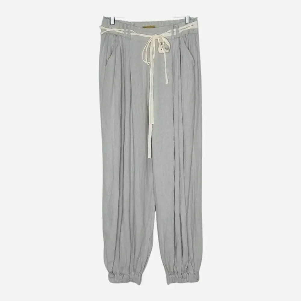 Free People Free-Est Linen Blend Jogger Pants Tie Waist Small Grey